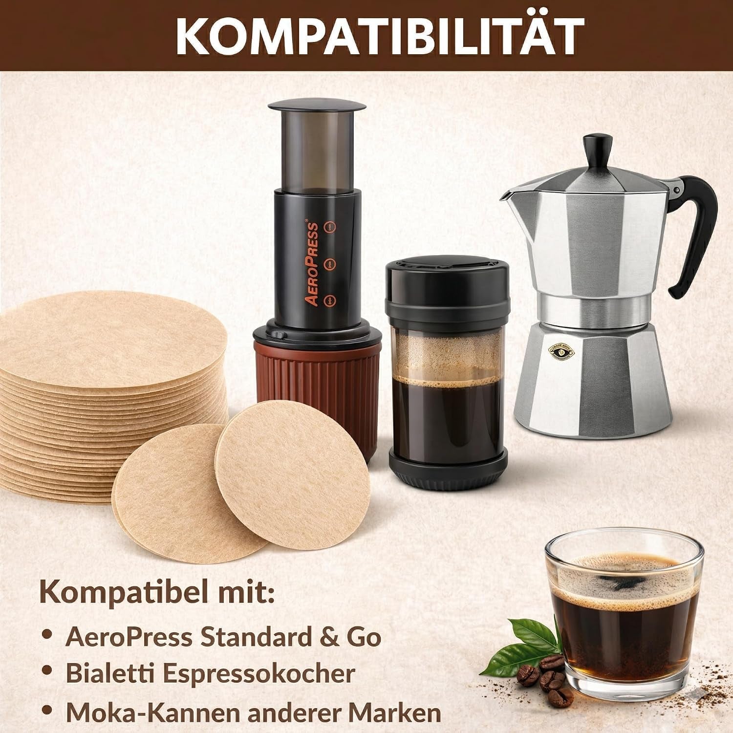 1600 Stück Filter Für Aeropress – 63,5 Mm Kaffeefilter, Ungebleicht | Runde Papierfilter, Naturbraun Für Aeropress Original & Go Sowie Ausgewählte Bialetti Moka Pots Und Espressokocher