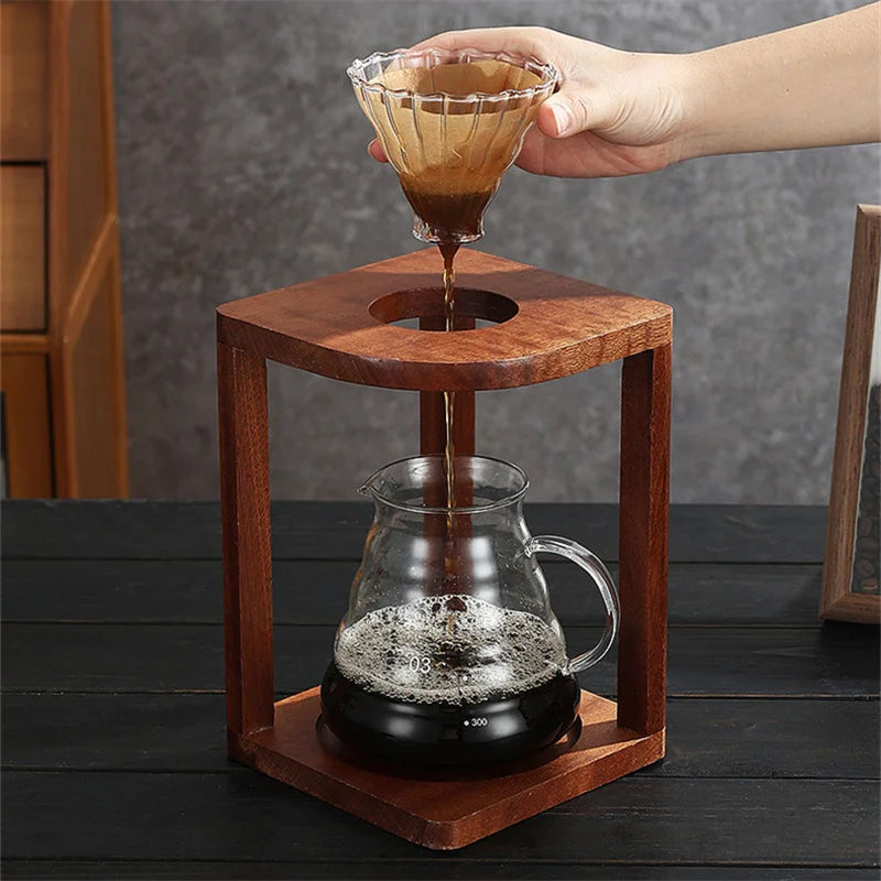 Coffee Drip Stand Wood Hand Flushing Coffee Stand Drip Pour over Coffee Stand Bracket Coffee Filter Cup Rack Barista Accessories