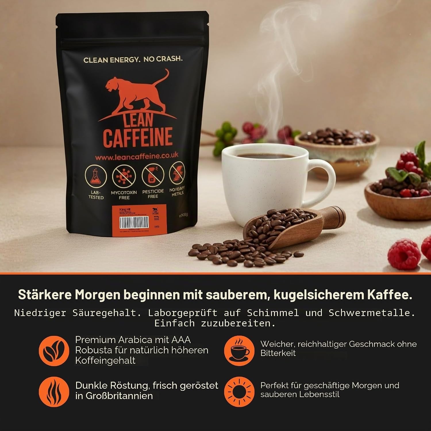 Bulletproof Coffee Kompatibel Berserker Kaffee Bohnen 227G | Labortestierter Kaffee Ohne Mykotoxine, Pestiz. Und Schwermetalle Die Reinsten Und Stärksten Säurearmen Kaffeebohnen 227G