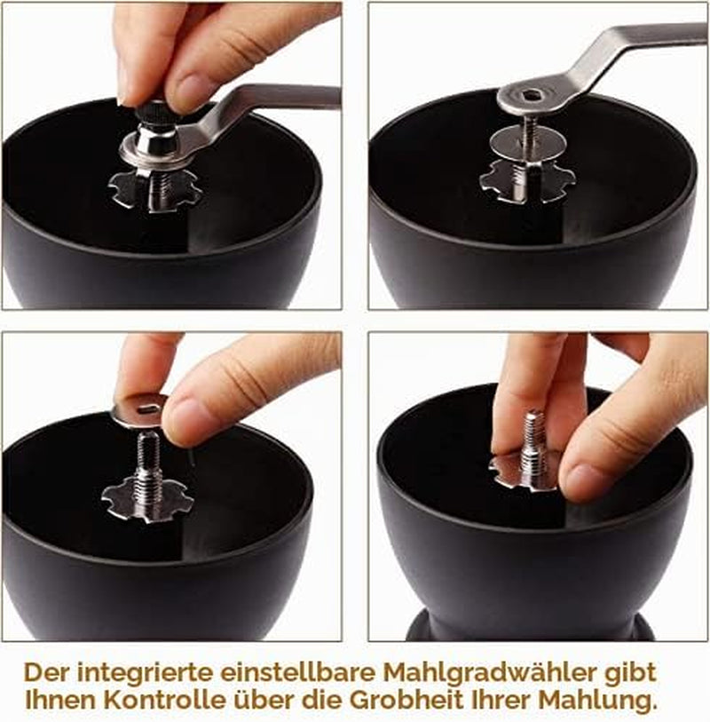VIA CREMA Kaffeemühle Manuell, Handkaffeemühle Keramikmahlwerk. Coffee Grinder Manual Adjustable Ceramic Blades