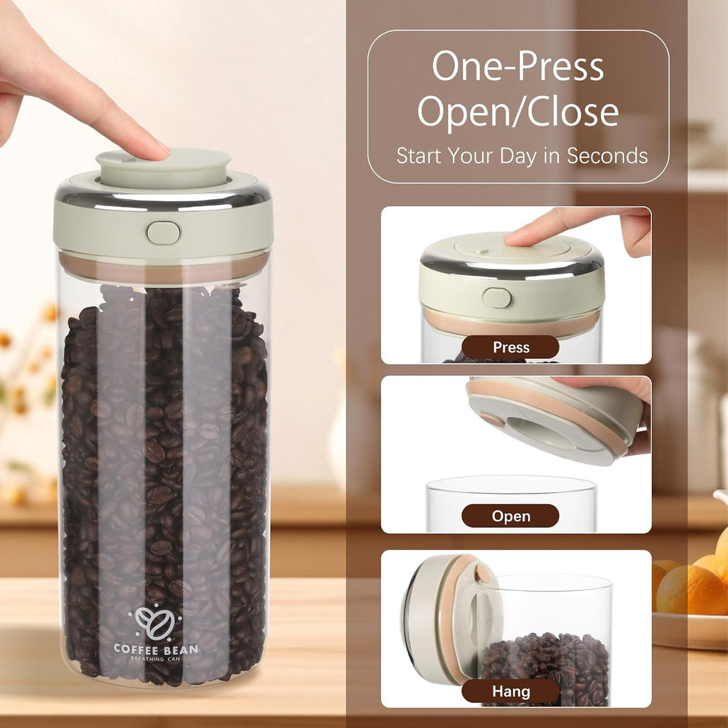 1.7L Kaffeedose Luftdicht Glas, Kaffeebohnen Behälter | Mit Auslassventil Und Datumsanzeige, Transparent Kaffeebohnen Aufbewahrung Für Kaffeebohnen, Nüsse, Kakao, Teeblätter