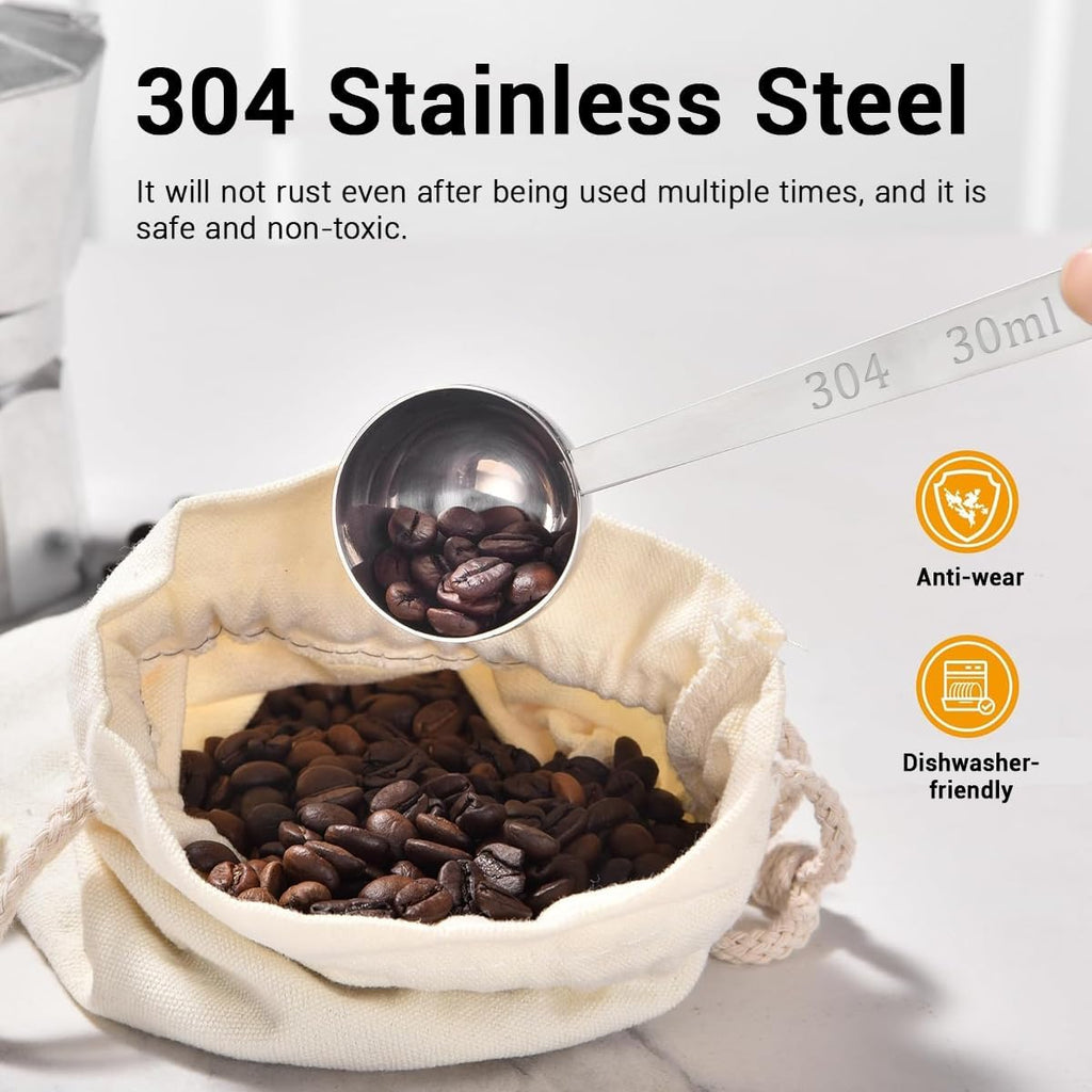Kaffeelöffel Portionierer 30Ml, Kaffeedosierlöffel Mit Extra Langem 24,9Cm Griff Aus Edelstahl, Für Gemahlenen Kaffee, Bohnen, Pulver, Geeignet Für Hohe Dosen Und Behälter (30Ml, Silber) ﻿
