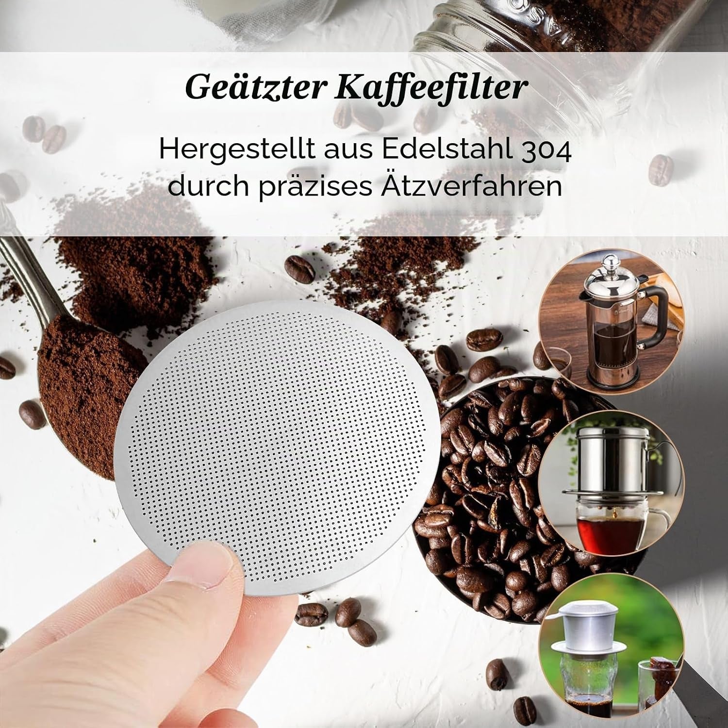 4-Teiliges Puck-Sieb Set, Wiederverwendbarer Edelstahl Kaffeefilter Für Aeropress Kaffeemaschine, Mit 2 Filterplatten, 2 Randfiltern Und 2 Bürsten, 61 Mm Größe.