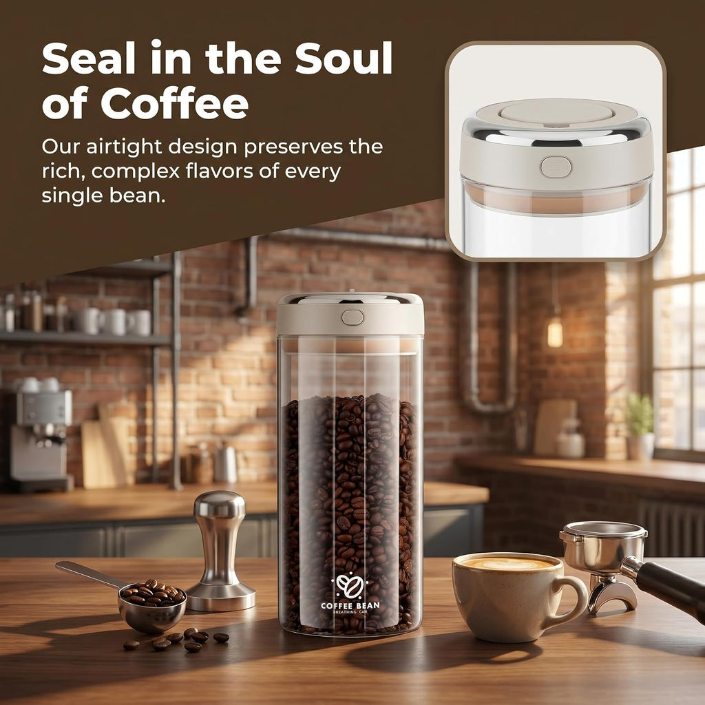 Kaffeebohnen Aufbewahrung 1700Ml Vakuum Kaffeedose Luftdichter Glasbehälter | Mit Datumsanzeiger Für Kaffeebohnen, Kaffeepulver, Tee, Nüsse & Vorräte, Borosilikatglas, 600G Fassungsvermögen