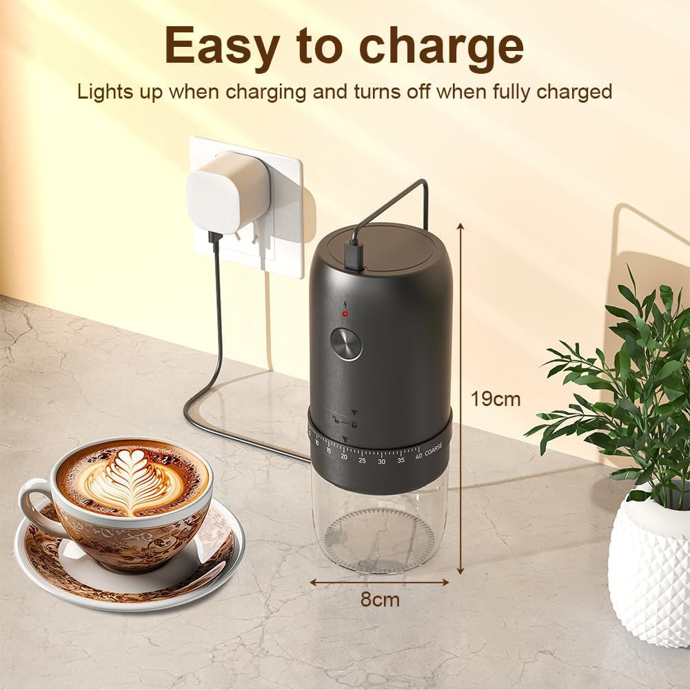 Elektrische Kaffeemühlen, Klein Coffee Grinder Wiederaufladbar, 40 Einstellbare Stufen Elektrische Mahlgerät Mit Keramikkern, 1800Mah Akkubetriebene Kaffeemühle Für Reisen, Camping