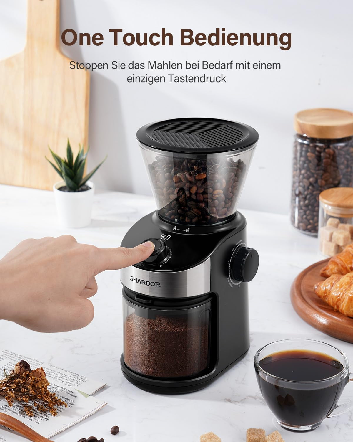 SHARDOR Kaffeemühle Elektrisch Mit 25 Mahlgraden, Elektrische Kaffeemühle | Präziser Digitalanzeige, Scheibenmahlwerk Für Espresso, Tropfkaffee Und French Press, 200W, 200G Bohnenbehälter