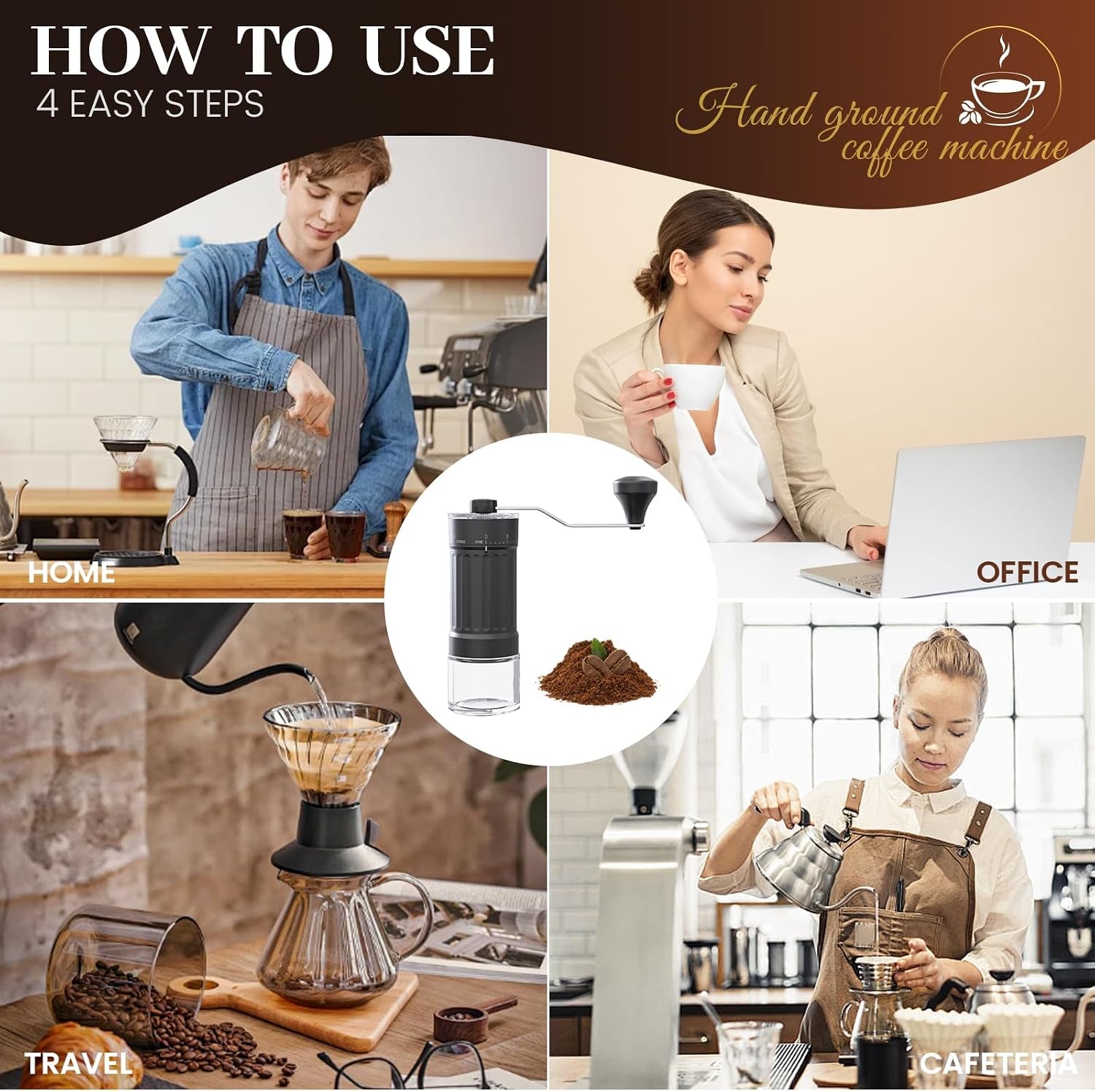 Externer Verstellbarer Manuelle Kaffeemühle Mini Manuelle Eitgemäßem Kegelmahlwerk Aus Keramik Kaffeemühle 40-Stufige Einstellung, Geeignet Für Aeropress, Pour over Moka