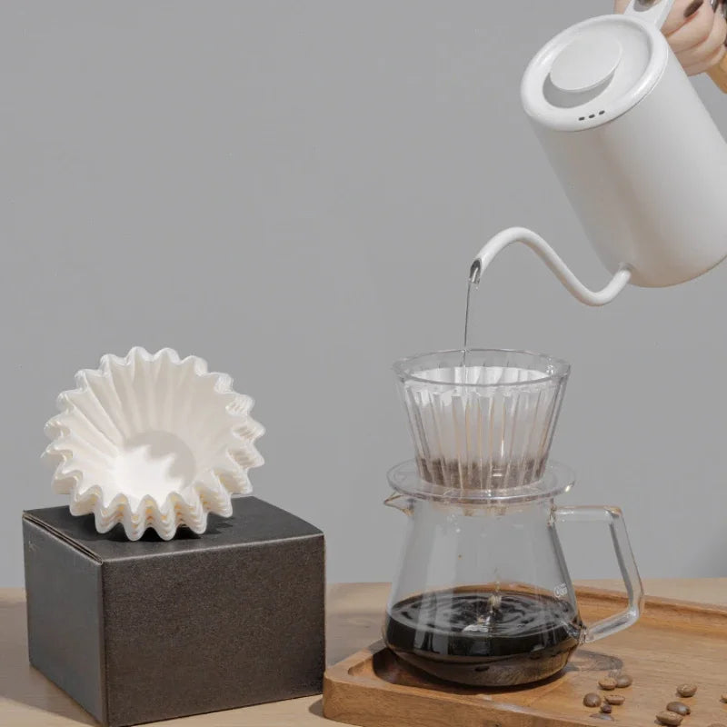 50PCS Kraft Paper Coffee Filter Cups Bowl Shape Origami Hand Brewed Drip Corrugated Disposable Cup for Pour over Espresso
