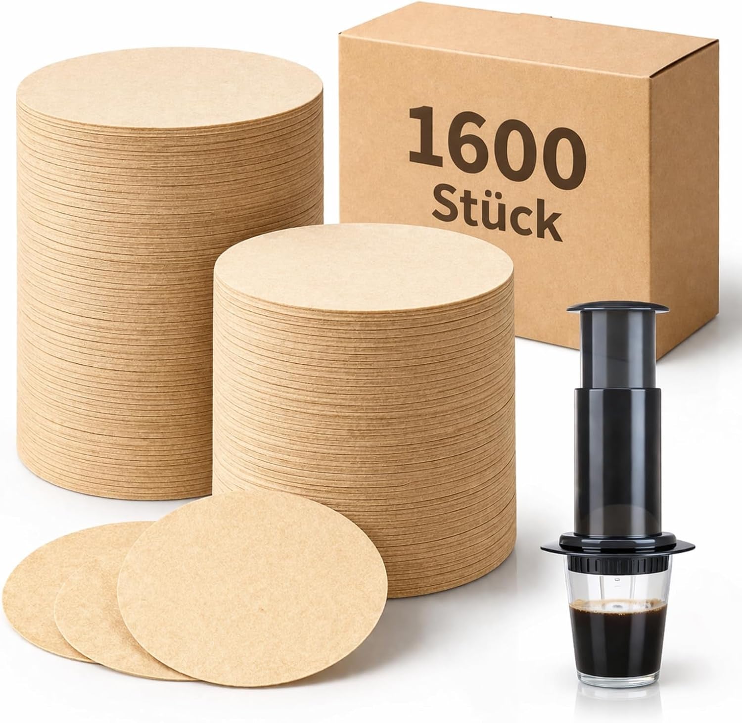 1600 Stück Filter Für Aeropress – 63,5 Mm Kaffeefilter, Ungebleicht | Runde Papierfilter, Naturbraun Für Aeropress Original & Go Sowie Ausgewählte Bialetti Moka Pots Und Espressokocher