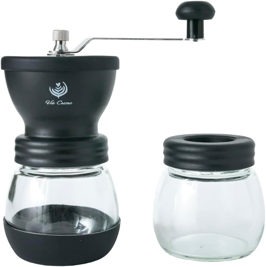 VIA CREMA Kaffeemühle Manuell, Handkaffeemühle Keramikmahlwerk. Coffee Grinder Manual Adjustable Ceramic Blades