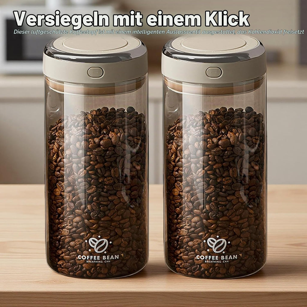 Glas Kaffeedose Luftdicht, 1,7L Vakuum Kaffeebohnen Transparent Behälter Mit Auslassventil Datumsanzeige Kaffeebehälter Aufbewahrung Für Kaffeebohnen Pulver Nüsse Tee Kakao Teeblätter