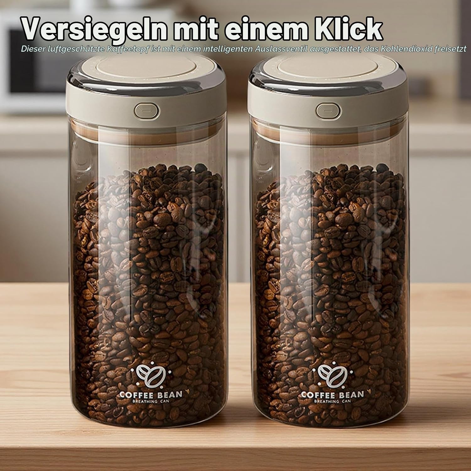 Glas Kaffeedose Luftdicht, 1,7L Vakuum Kaffeebohnen Transparent Behälter Mit Auslassventil Datumsanzeige Kaffeebehälter Aufbewahrung Für Kaffeebohnen Pulver Nüsse Tee Kakao Teeblätter