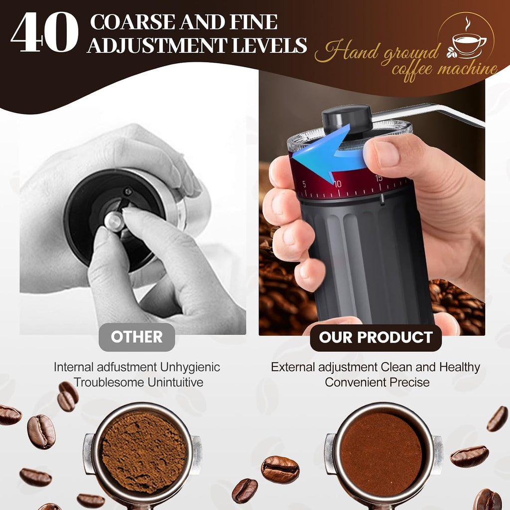 Externer Verstellbarer Manuelle Kaffeemühle Mini Manuelle Eitgemäßem Kegelmahlwerk Aus Keramik Kaffeemühle 40-Stufige Einstellung, Geeignet Für Aeropress, Pour over Moka