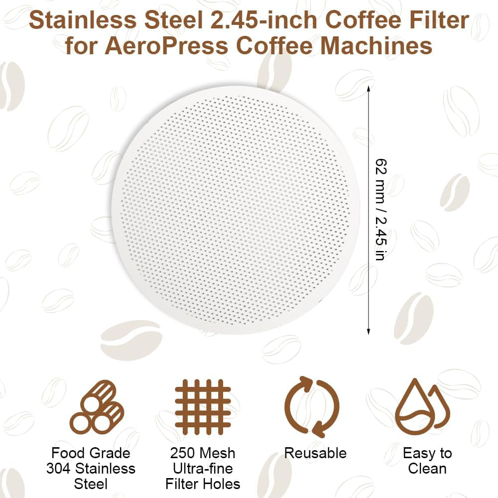 2 Stück Kaffeefilter Edelstahl Für Aeropress Kaffeemaschine, 62 Mm/2.45 in | Wiederverwendbarer Metall-Kaffeefilter Für Aeropress Go-Kaffeemaschinen, Sieb Für Kaffeemaschinen, Für Espresso, American