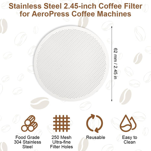 2 Stück Kaffeefilter Edelstahl Für Aeropress Kaffeemaschine, 62 Mm/2.45 in | Wiederverwendbarer Metall-Kaffeefilter Für Aeropress Go-Kaffeemaschinen, Sieb Für Kaffeemaschinen, Für Espresso, American