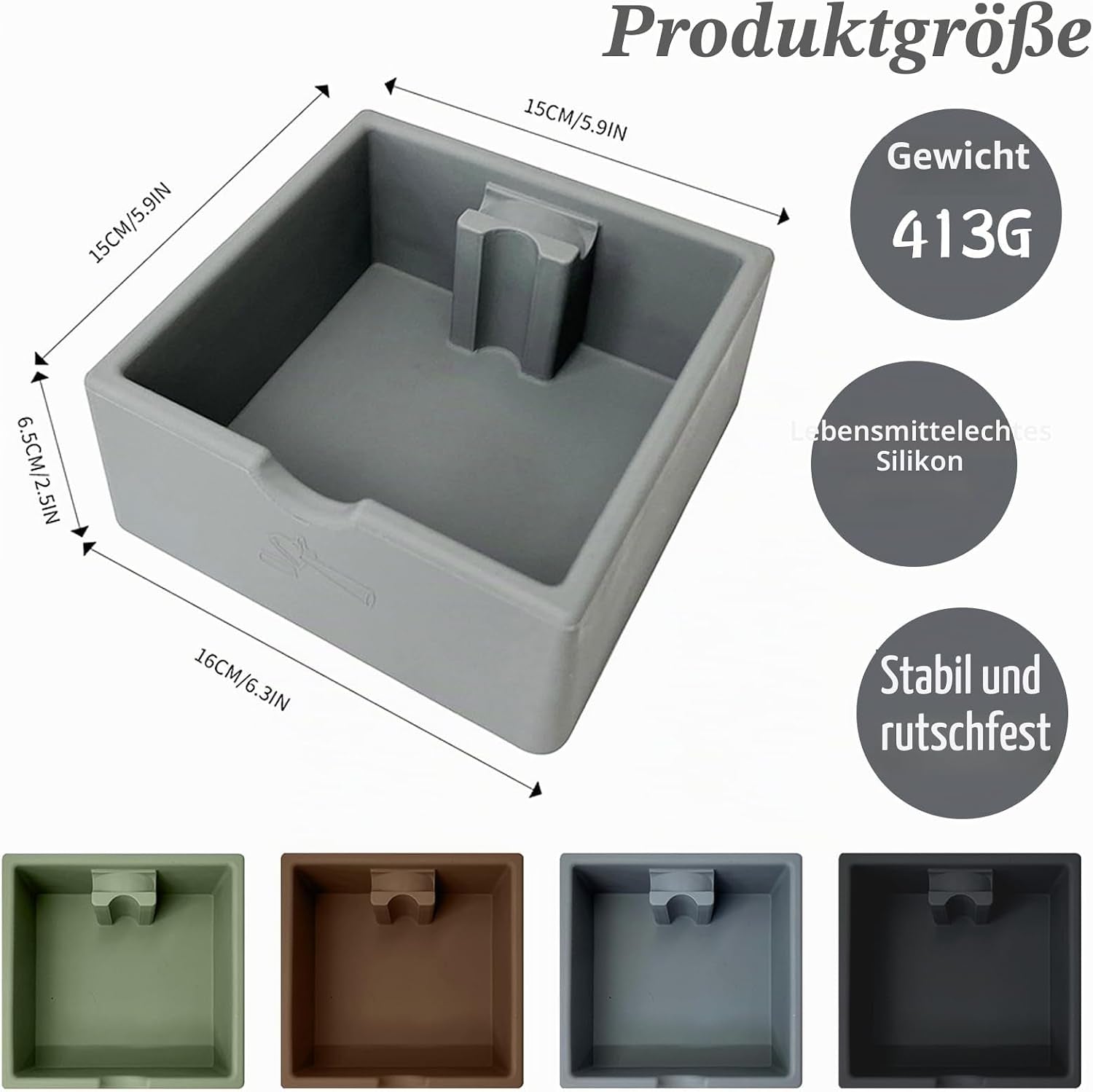 Abklopfbehälter Für Kaffeesatz Siebträger Espresso, Grau Silikon Klopfbox Für Kaffee 16X15X6,5Cm Abschlagbox Knock Box - Kaffeemaschine Gerader Mund Eimer Ideal Für Siebträgermaschinen