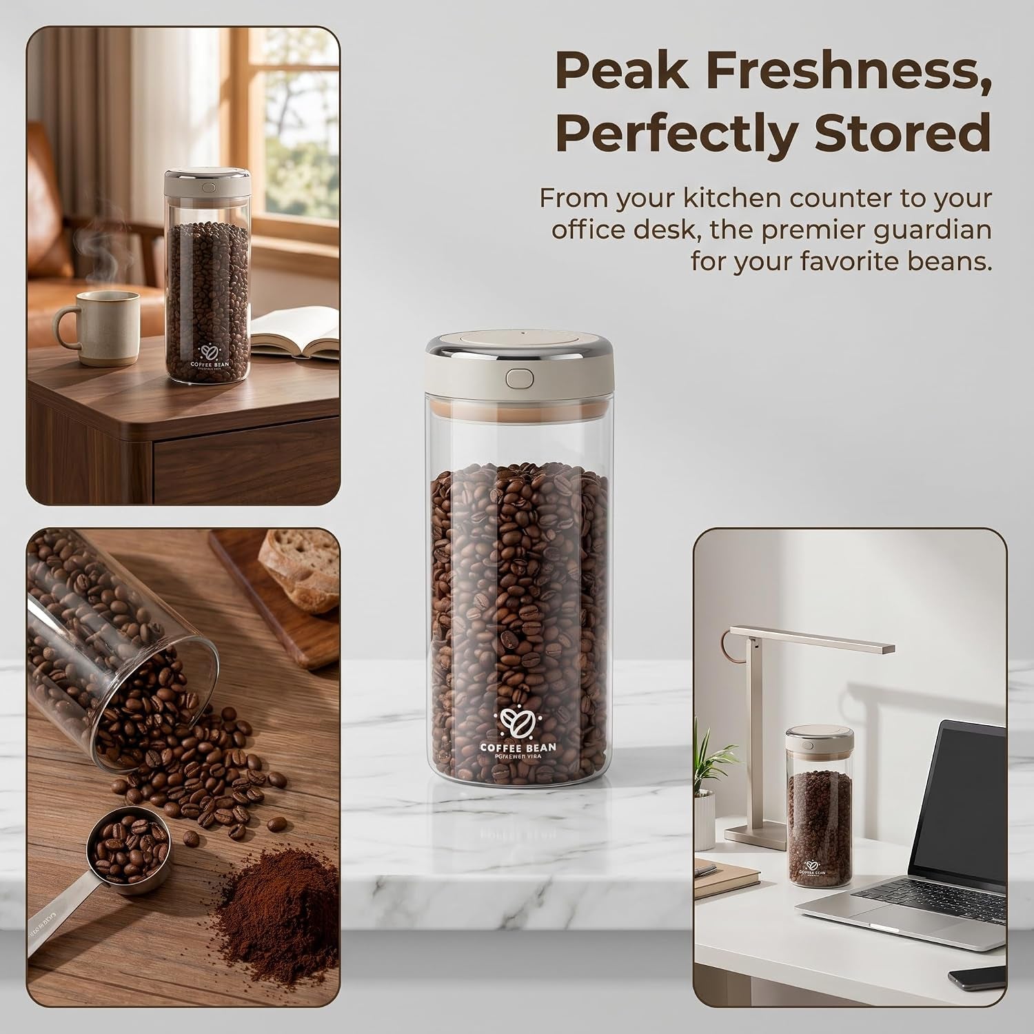 Kaffeebohnen Aufbewahrung 1700Ml Vakuum Kaffeedose Luftdichter Glasbehälter | Mit Datumsanzeiger Für Kaffeebohnen, Kaffeepulver, Tee, Nüsse & Vorräte, Borosilikatglas, 600G Fassungsvermögen