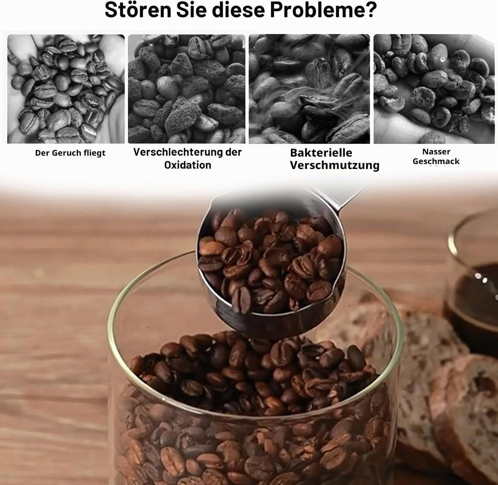 Glas Kaffeedose Luftdicht, 1,7L Vakuum Kaffeebohnen Transparent Behälter Mit Auslassventil Datumsanzeige Kaffeebehälter Aufbewahrung Für Kaffeebohnen Pulver Nüsse Tee Kakao Teeblätter