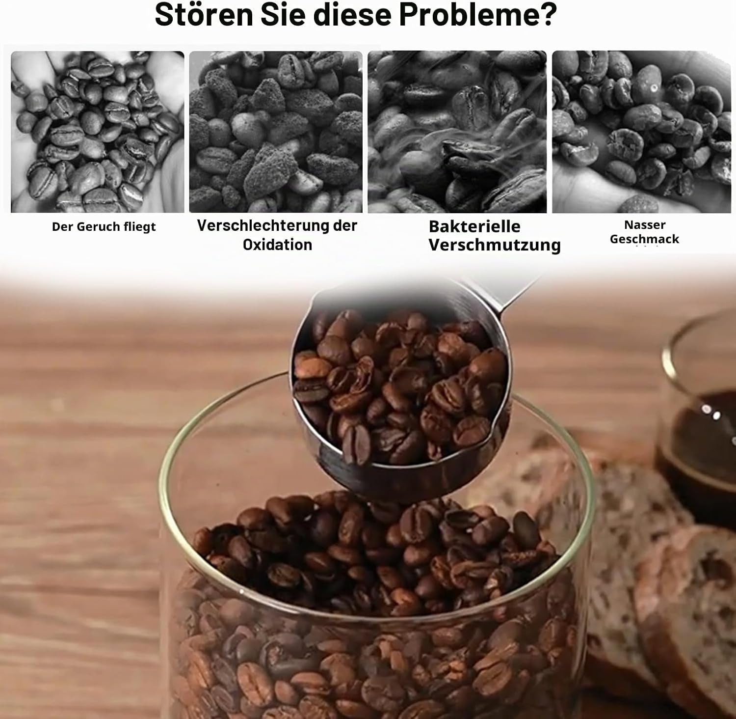 Glas Kaffeedose Luftdicht, 1,7L Vakuum Kaffeebohnen Transparent Behälter Mit Auslassventil Datumsanzeige Kaffeebehälter Aufbewahrung Für Kaffeebohnen Pulver Nüsse Tee Kakao Teeblätter