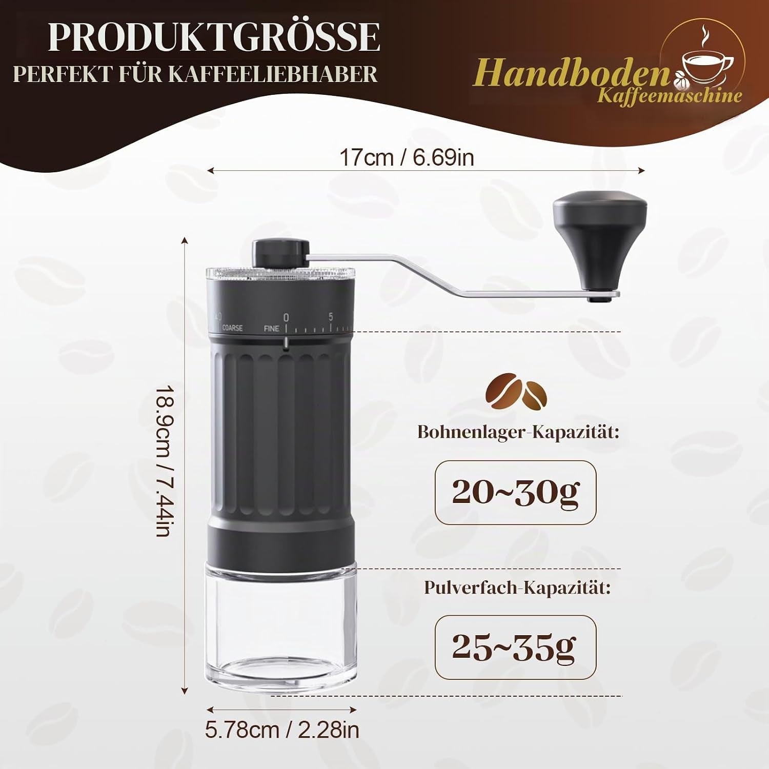 Externer Verstellbarer Manuelle Kaffeemühle Mini Manuelle Eitgemäßem Kegelmahlwerk Aus Keramik Kaffeemühle 40-Stufige Einstellung, Geeignet Für Aeropress, Pour over Moka