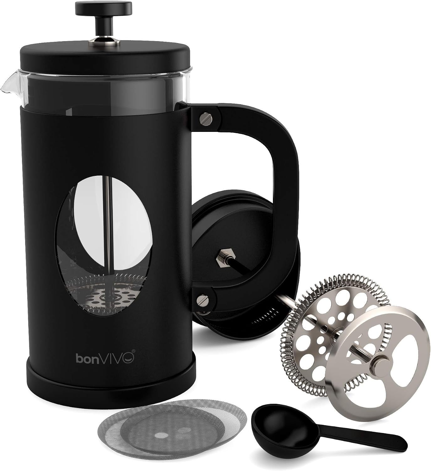 Bonvivo French Press Kaffeebereiter 1L - Schwarz, 8 Tassen | Coffee Maker in Kupfer-Optik - Kaffekanne Aus Glas M. Edelstahl Filter U. Rahmen - Kaffee Presse