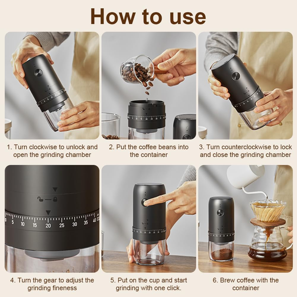 Elektrische Kaffeemühlen, Klein Coffee Grinder Wiederaufladbar, 40 Einstellbare Stufen Elektrische Mahlgerät Mit Keramikkern, 1800Mah Akkubetriebene Kaffeemühle Für Reisen, Camping