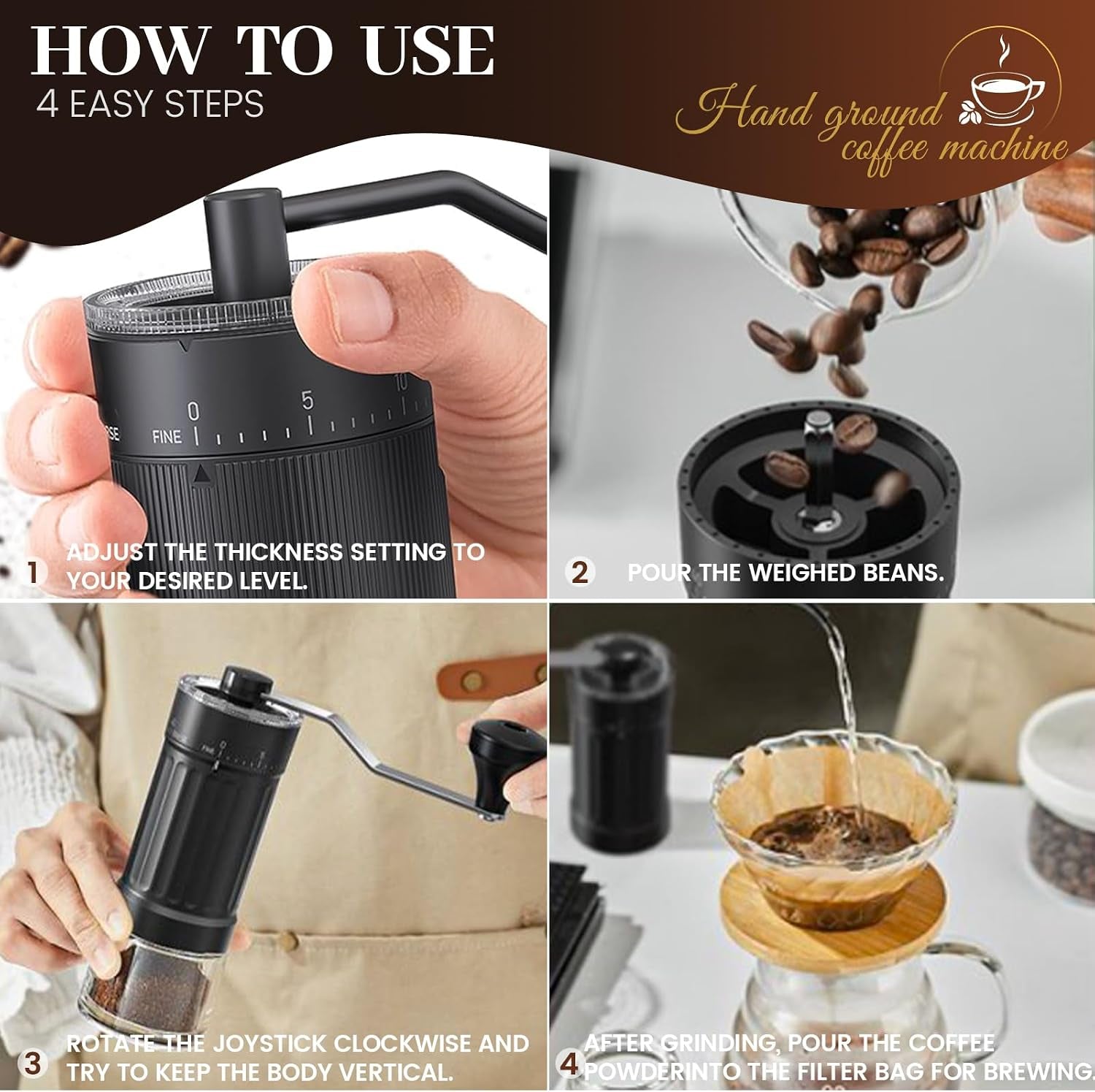 Externer Verstellbarer Manuelle Kaffeemühle Mini Manuelle Eitgemäßem Kegelmahlwerk Aus Keramik Kaffeemühle 40-Stufige Einstellung, Geeignet Für Aeropress, Pour over Moka