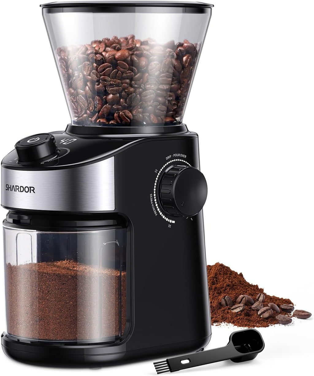SHARDOR Kaffeemühle Elektrisch Mit 25 Mahlgraden, Elektrische Kaffeemühle | Präziser Digitalanzeige, Scheibenmahlwerk Für Espresso, Tropfkaffee Und French Press, 200W, 200G Bohnenbehälter