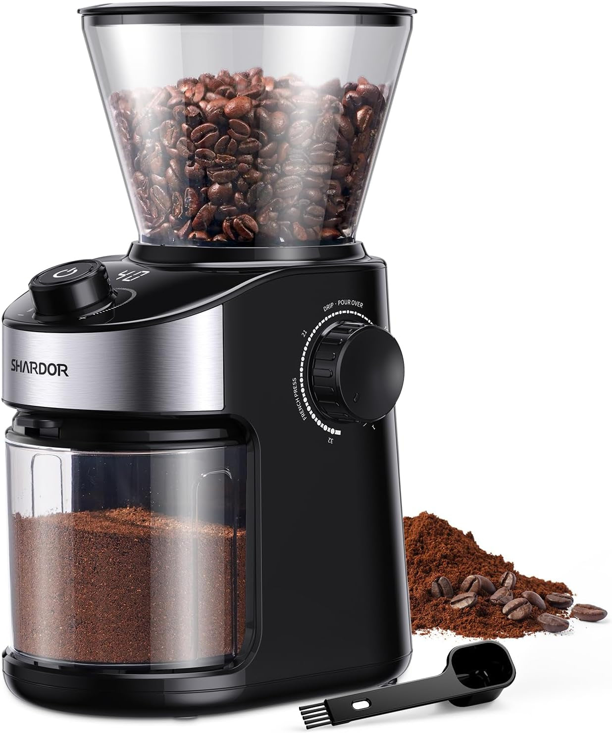 SHARDOR Kaffeemühle Elektrisch Mit 25 Mahlgraden, Elektrische Kaffeemühle | Präziser Digitalanzeige, Scheibenmahlwerk Für Espresso, Tropfkaffee Und French Press, 200W, 200G Bohnenbehälter