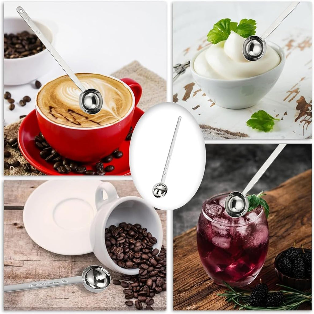 Kaffeelöffel Portionierer 30Ml, Kaffeedosierlöffel Mit Extra Langem 24,9Cm Griff Aus Edelstahl, Für Gemahlenen Kaffee, Bohnen, Pulver, Geeignet Für Hohe Dosen Und Behälter (30Ml, Silber) ﻿