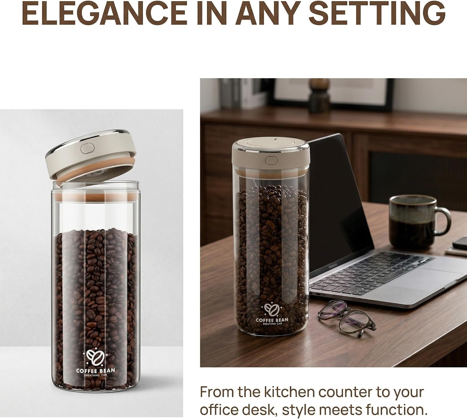 Kaffeebohnen Aufbewahrung 1700Ml Vakuum Kaffeedose Luftdichter Glasbehälter | Mit Datumsanzeiger Für Kaffeebohnen, Kaffeepulver, Tee, Nüsse & Vorräte, Borosilikatglas, 600G Fassungsvermögen