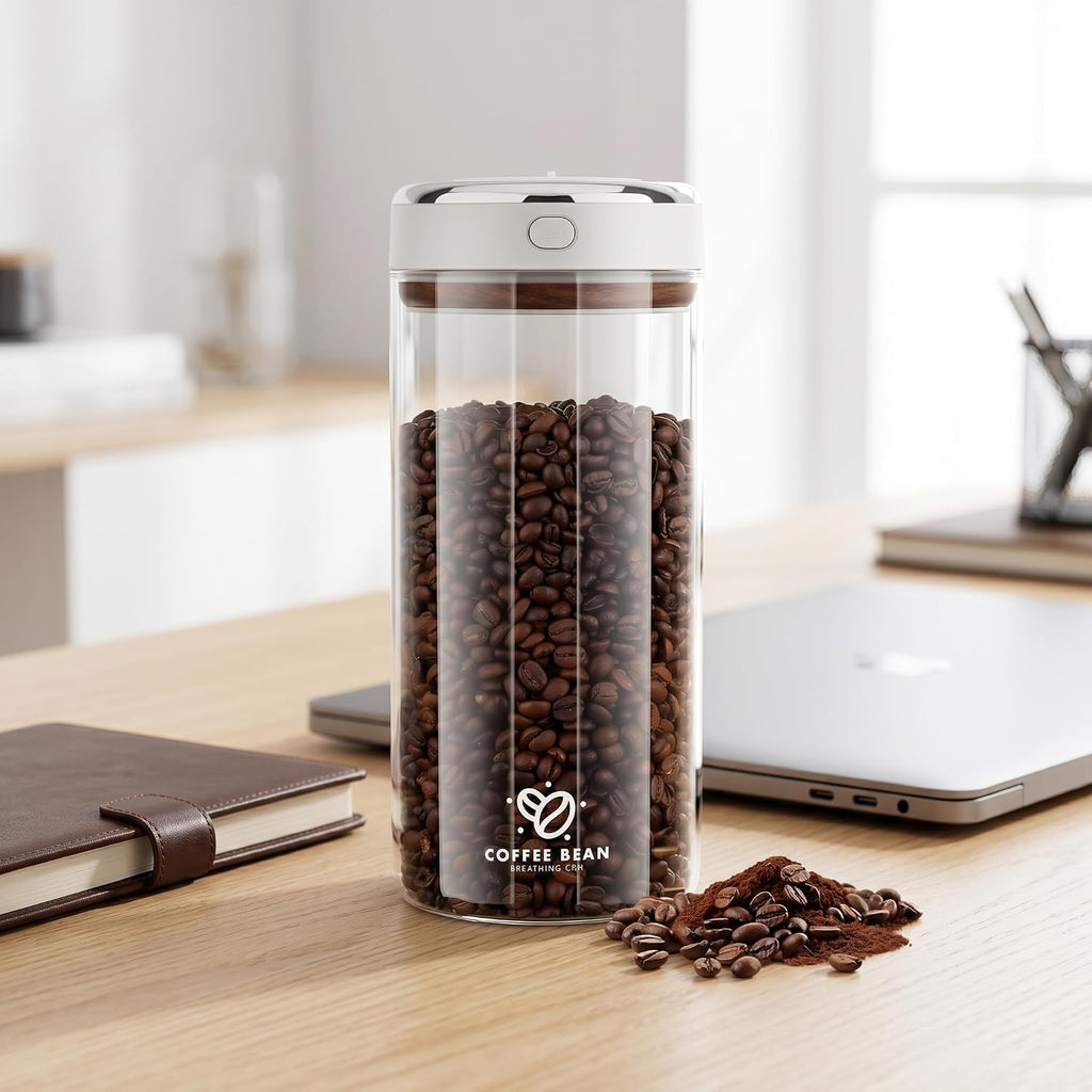 Kaffeebohnen Aufbewahrung 1700Ml Vakuum Kaffeedose Luftdichter Glasbehälter | Mit Datumsanzeiger Für Kaffeebohnen, Kaffeepulver, Tee, Nüsse & Vorräte, Borosilikatglas, 600G Fassungsvermögen