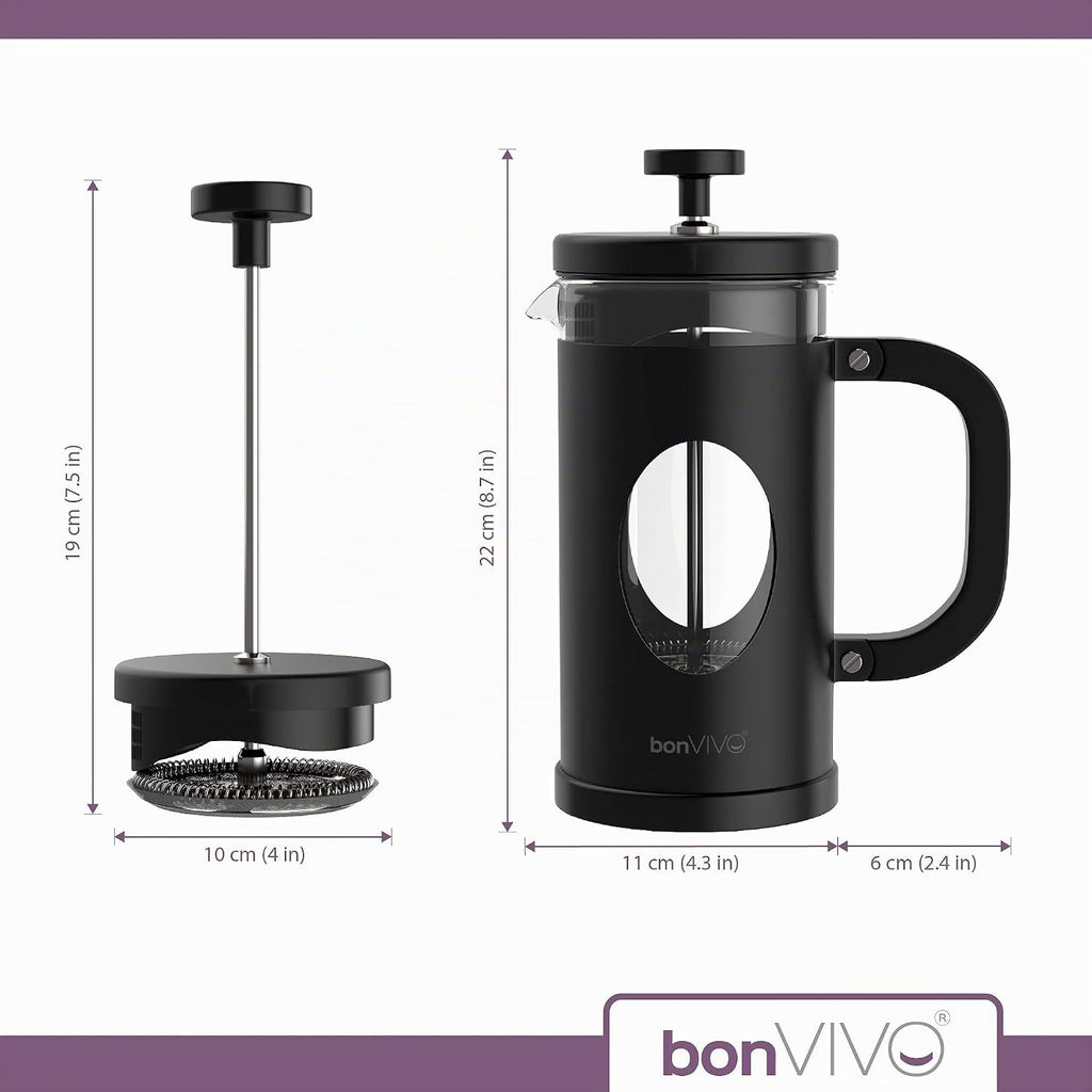 Bonvivo French Press Kaffeebereiter 1L - Schwarz, 8 Tassen | Coffee Maker in Kupfer-Optik - Kaffekanne Aus Glas M. Edelstahl Filter U. Rahmen - Kaffee Presse