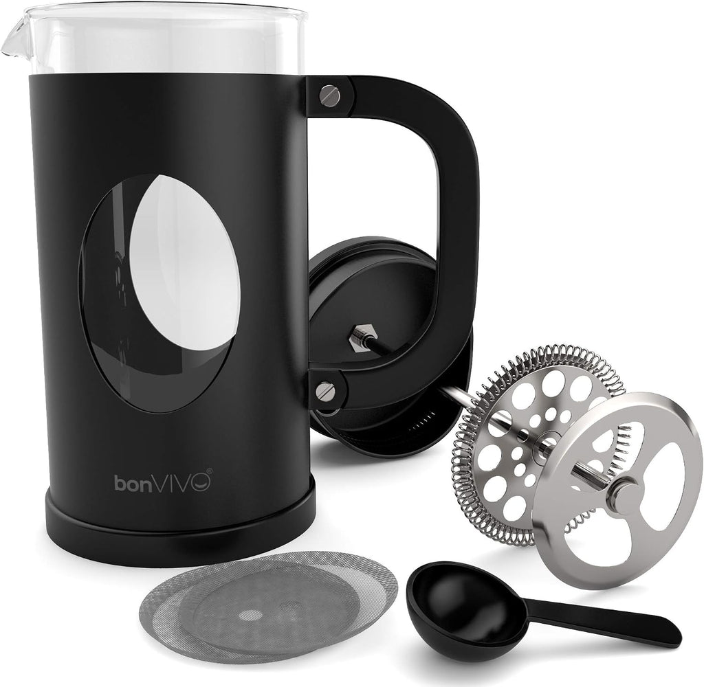 Bonvivo French Press Kaffeebereiter 1L - Schwarz, 8 Tassen | Coffee Maker in Kupfer-Optik - Kaffekanne Aus Glas M. Edelstahl Filter U. Rahmen - Kaffee Presse