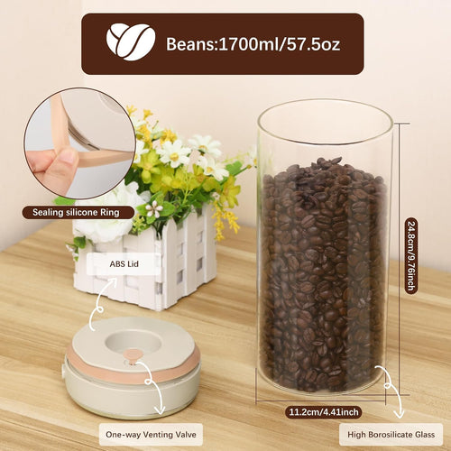 1.7L Kaffeedose Luftdicht Glas, Kaffeebohnen Behälter | Mit Auslassventil Und Datumsanzeige, Transparent Kaffeebohnen Aufbewahrung Für Kaffeebohnen, Nüsse, Kakao, Teeblätter
