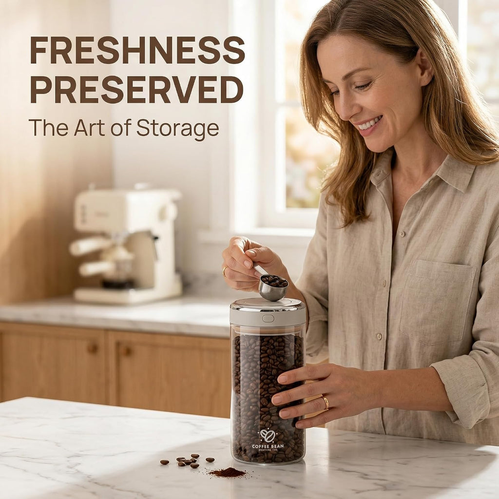 Kaffeebohnen Aufbewahrung 1700Ml Vakuum Kaffeedose Luftdichter Glasbehälter | Mit Datumsanzeiger Für Kaffeebohnen, Kaffeepulver, Tee, Nüsse & Vorräte, Borosilikatglas, 600G Fassungsvermögen