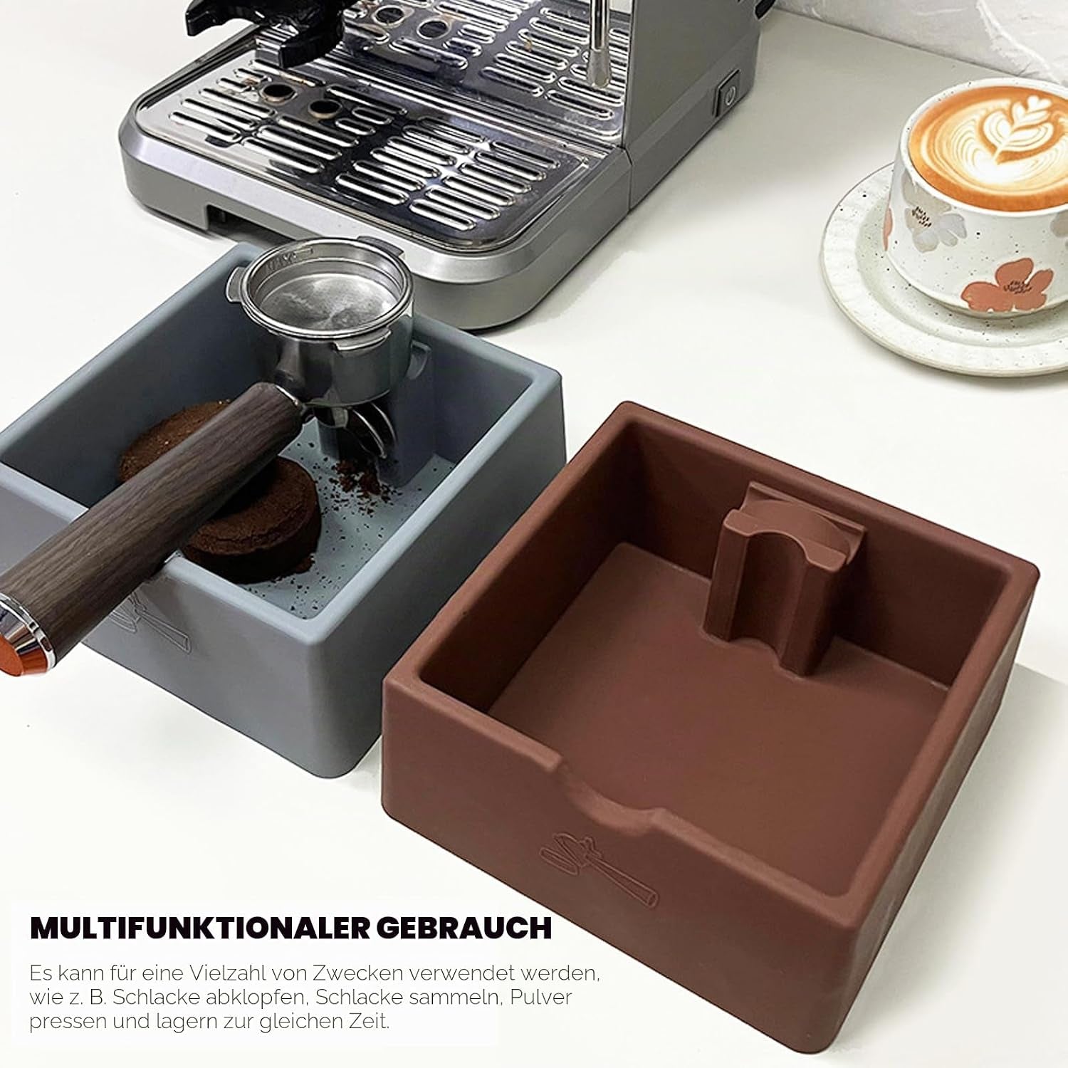 Abklopfbehälter Für Kaffeesatz Siebträger Espresso, Grau Silikon Klopfbox Für Kaffee 16X15X6,5Cm Abschlagbox Knock Box - Kaffeemaschine Gerader Mund Eimer Ideal Für Siebträgermaschinen