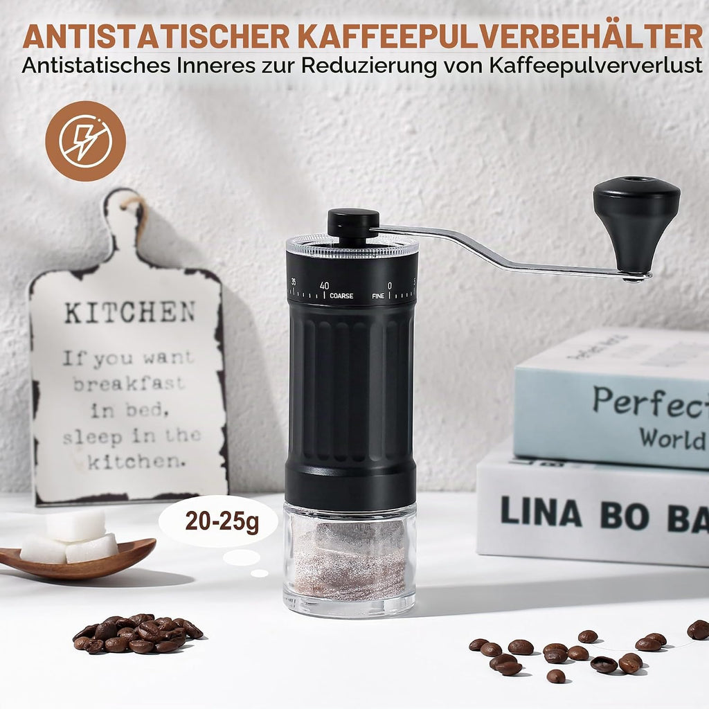 Kaffeemühle Manuell Externer Verstellbarer, Coffee Grinder Mit Hochpräzisem 40-Stufige Einstellung, Kegelmahlwerk Aus Keramik, Abs-Kaffeemühlenkörper
