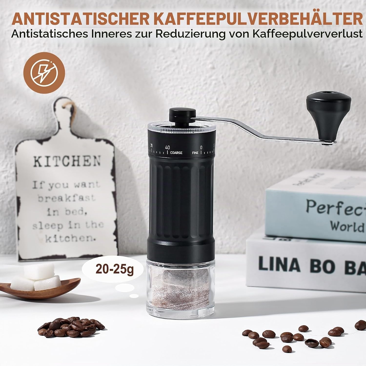 Kaffeemühle Manuell Externer Verstellbarer, Coffee Grinder Mit Hochpräzisem 40-Stufige Einstellung, Kegelmahlwerk Aus Keramik, Abs-Kaffeemühlenkörper