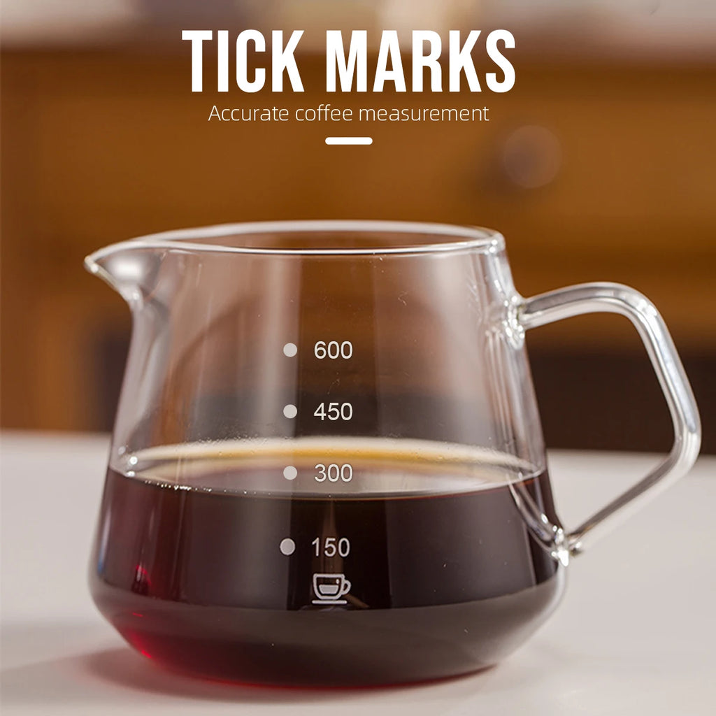 Glass Coffee Brew Pot Reusable Filter Drip Sharing Pot for Home or Office 600Ml Pour over Coffee Maker Set
