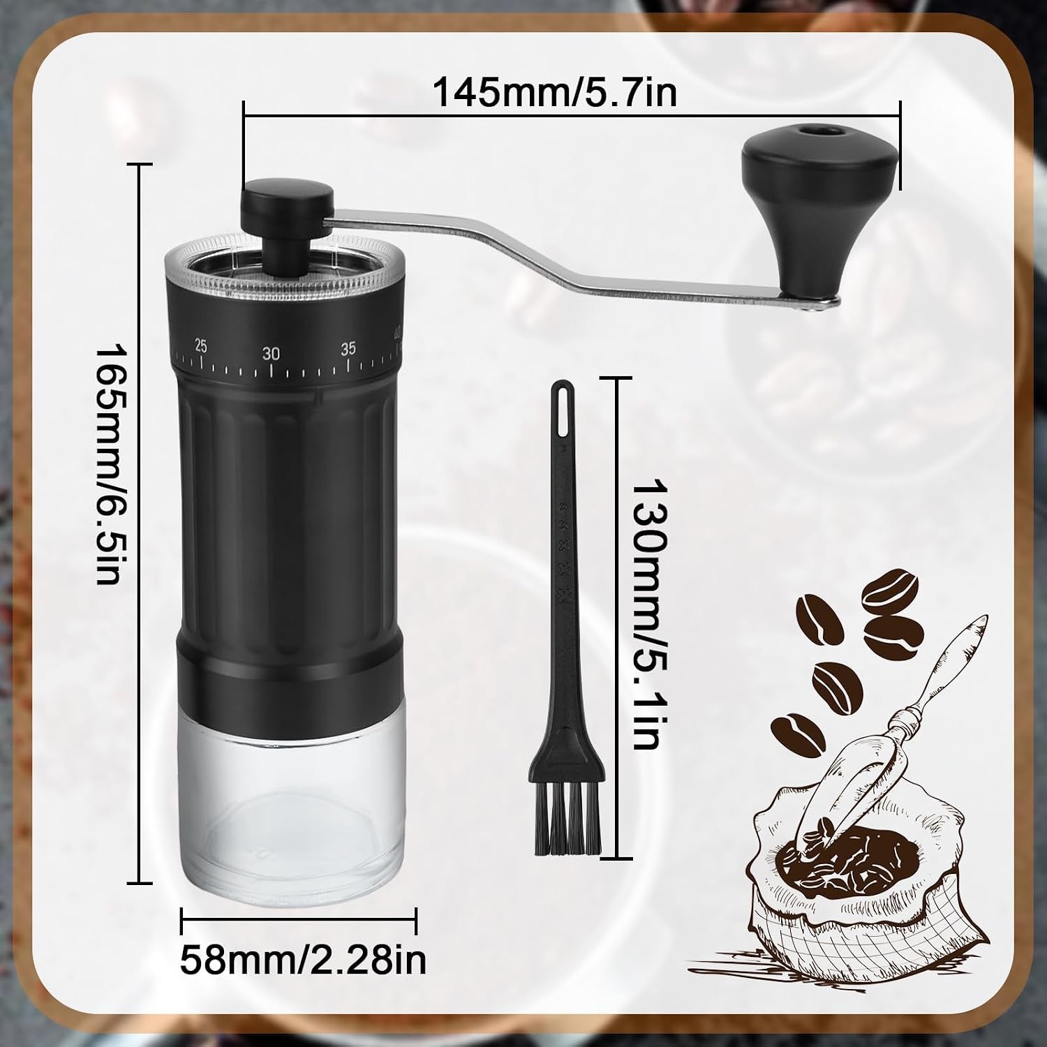 Manuelle Kaffeemühle Handkaffeemühle Keramik Kegelmahlwerk | Hochpräzise, Verstellbarer Mahlgrad, Für Zuhause, Outdoors, Camping