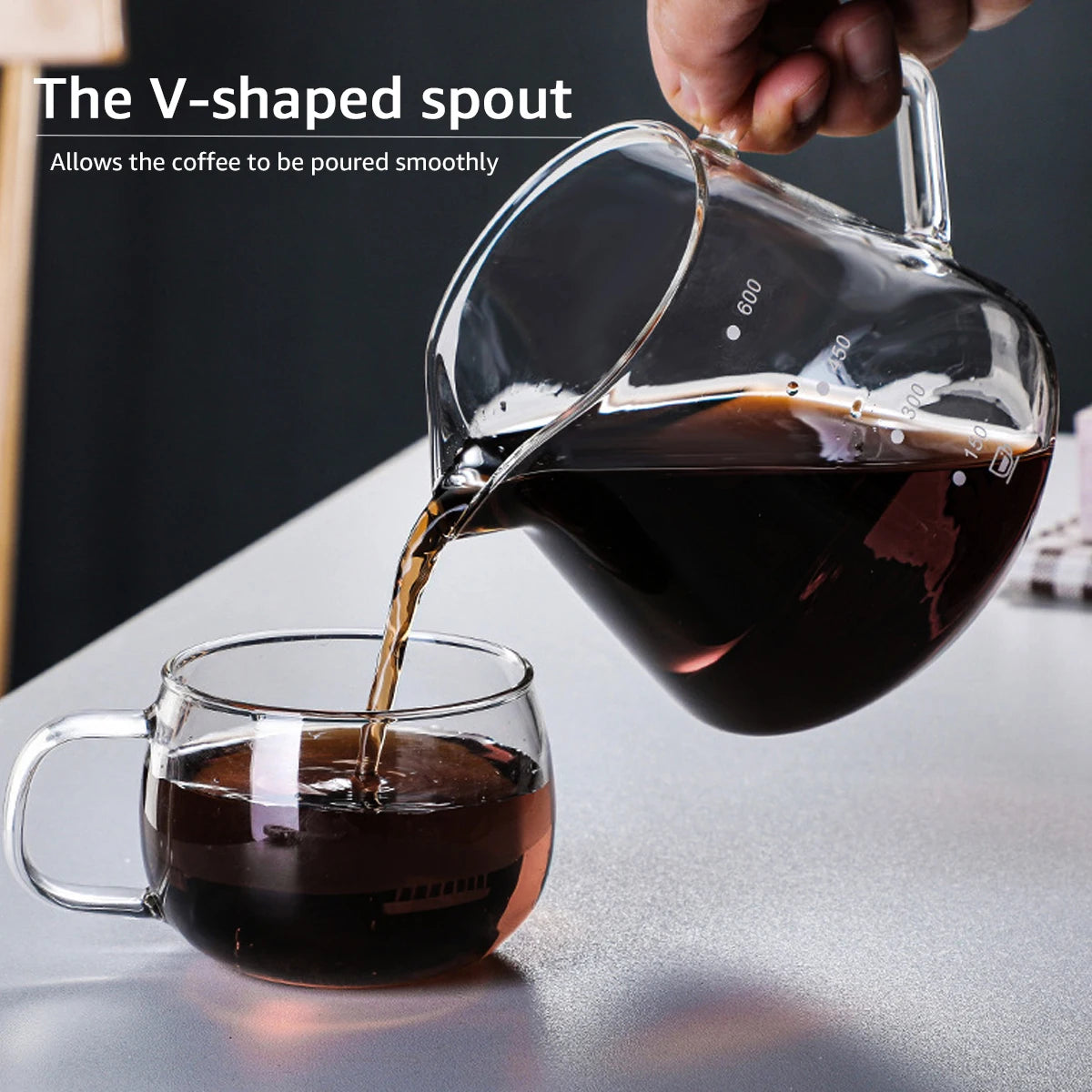 Glass Coffee Brew Pot Reusable Filter Drip Sharing Pot for Home or Office 600Ml Pour over Coffee Maker Set