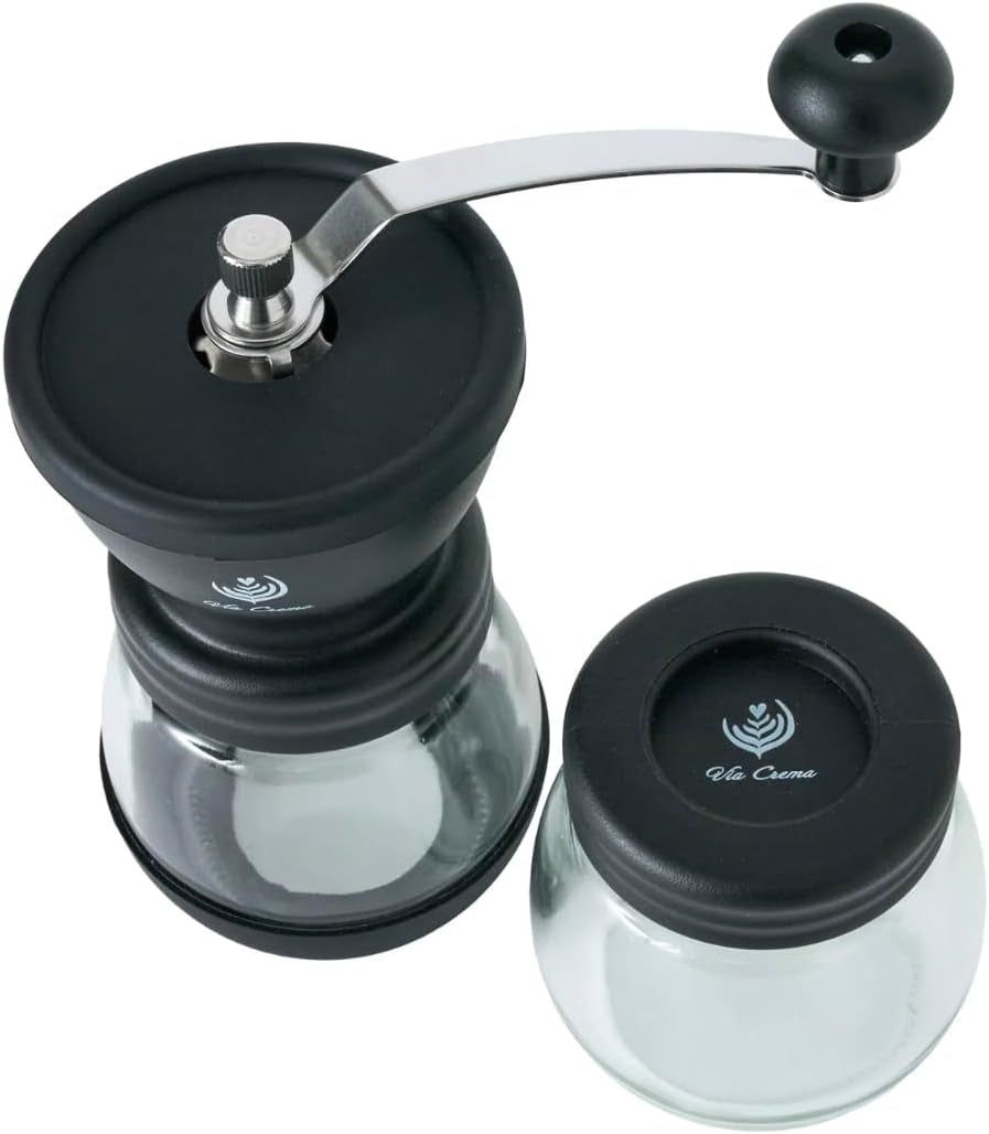 VIA CREMA Kaffeemühle Manuell, Handkaffeemühle Keramikmahlwerk. Coffee Grinder Manual Adjustable Ceramic Blades