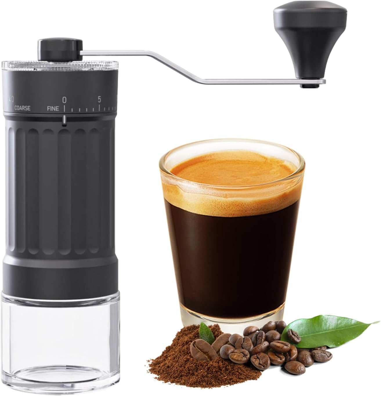 Externer Verstellbarer Manuelle Kaffeemühle Mini Manuelle Eitgemäßem Kegelmahlwerk Aus Keramik Kaffeemühle 40-Stufige Einstellung, Geeignet Für Aeropress, Pour over Moka
