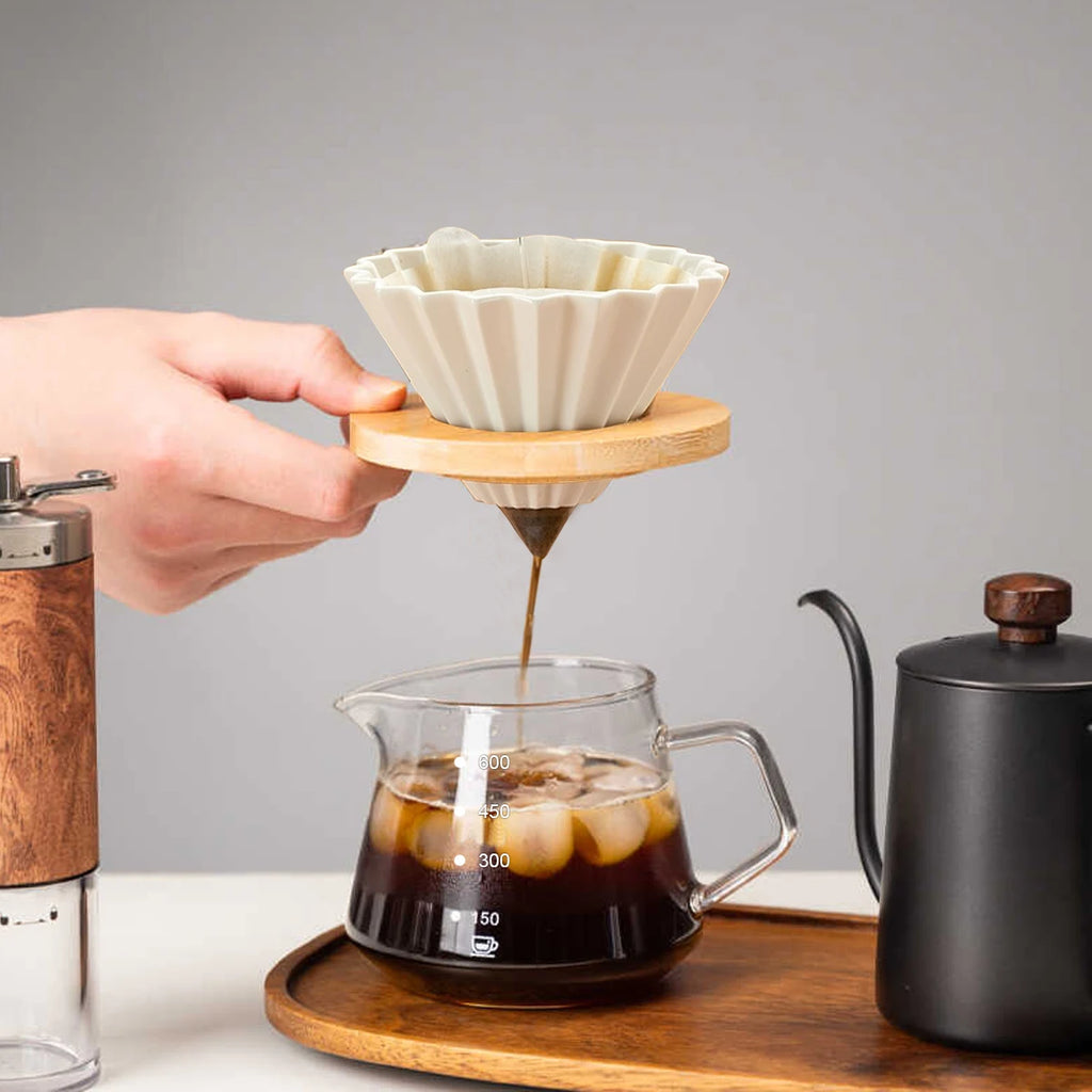 Glass Coffee Brew Pot Reusable Filter Drip Sharing Pot for Home or Office 600Ml Pour over Coffee Maker Set