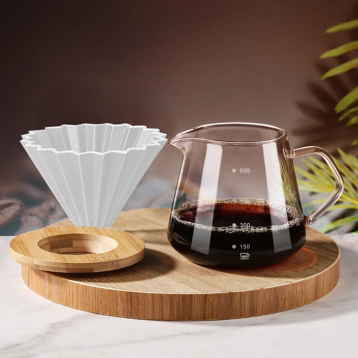 Glass Coffee Brew Pot Reusable Filter Drip Sharing Pot for Home or Office 600Ml Pour over Coffee Maker Set