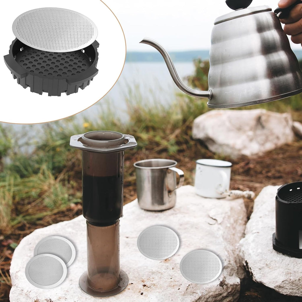 4-Teiliges Puck-Sieb Set, Wiederverwendbarer Edelstahl Kaffeefilter Für Aeropress Kaffeemaschine, Mit 2 Filterplatten, 2 Randfiltern Und 2 Bürsten, 61 Mm Größe.