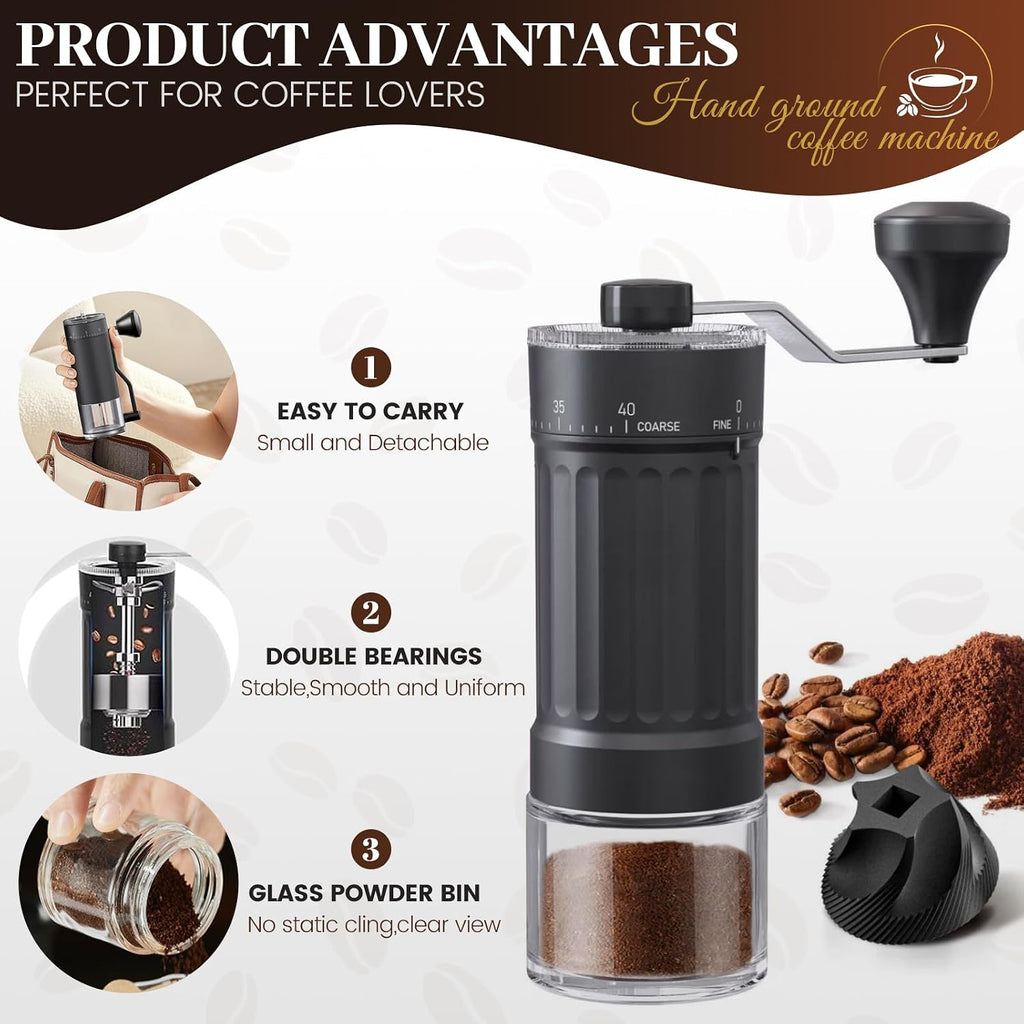Externer Verstellbarer Manuelle Kaffeemühle Mini Manuelle Eitgemäßem Kegelmahlwerk Aus Keramik Kaffeemühle 40-Stufige Einstellung, Geeignet Für Aeropress, Pour over Moka