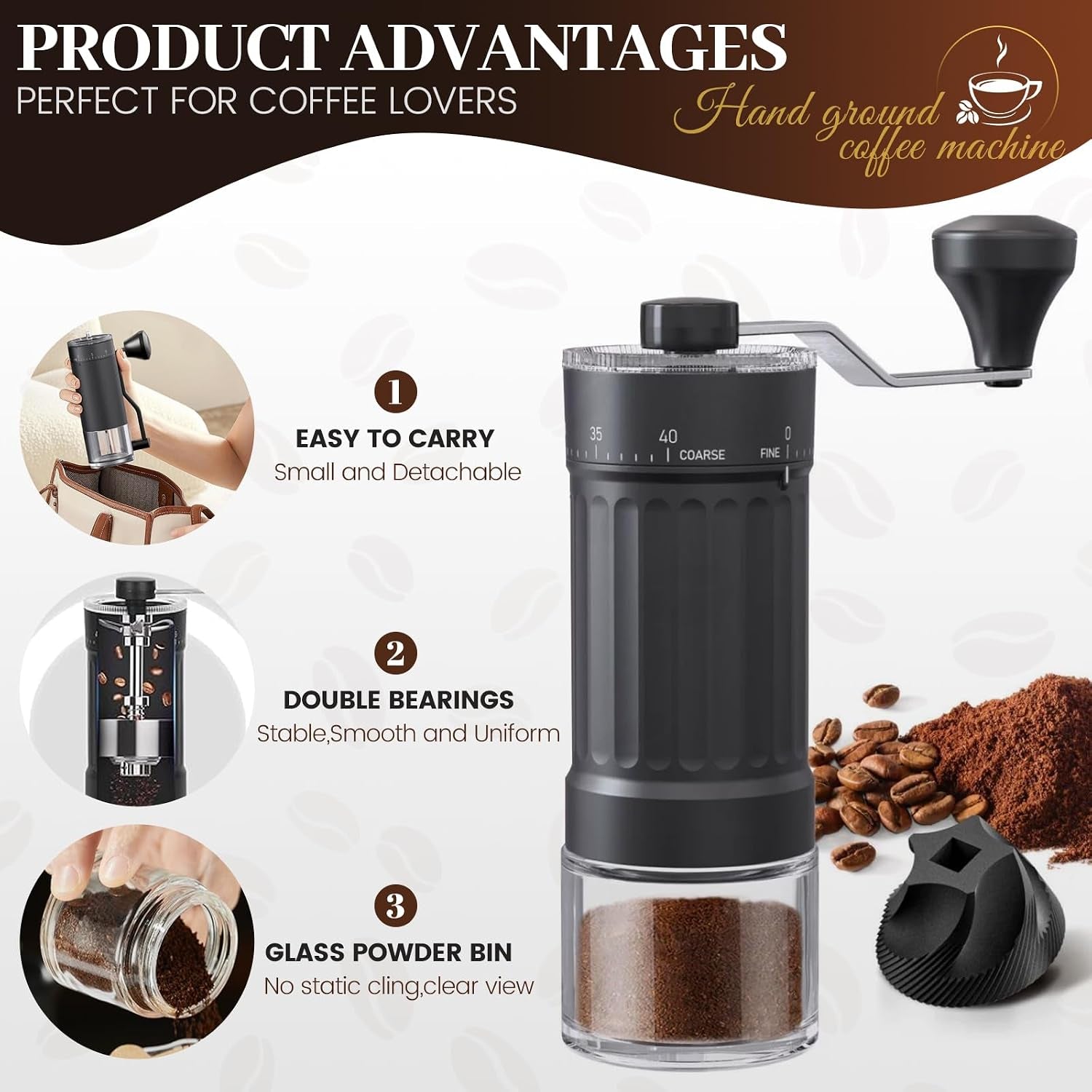 Externer Verstellbarer Manuelle Kaffeemühle Mini Manuelle Eitgemäßem Kegelmahlwerk Aus Keramik Kaffeemühle 40-Stufige Einstellung, Geeignet Für Aeropress, Pour over Moka