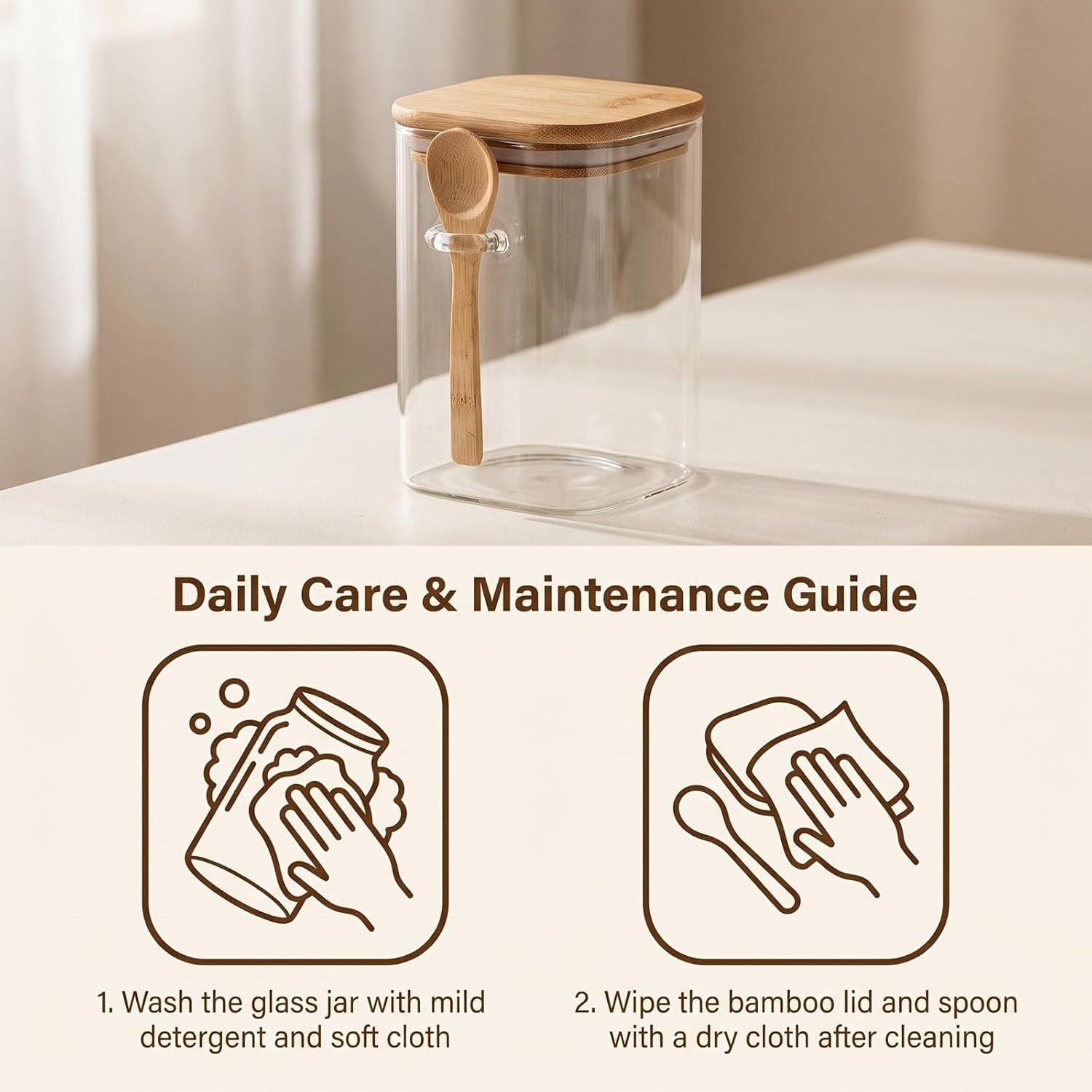 Vorratsdose Aus Glas 1000 Ml Transparent Stapelbar Glasbehälter Mit Luftdichtem Verschluss Holzdeckel Und Löffel Küchenaufbewahrungsbehälter Für Kaffee Bohnen Tee Gewürzflasche Nüsse Süßigkeiten